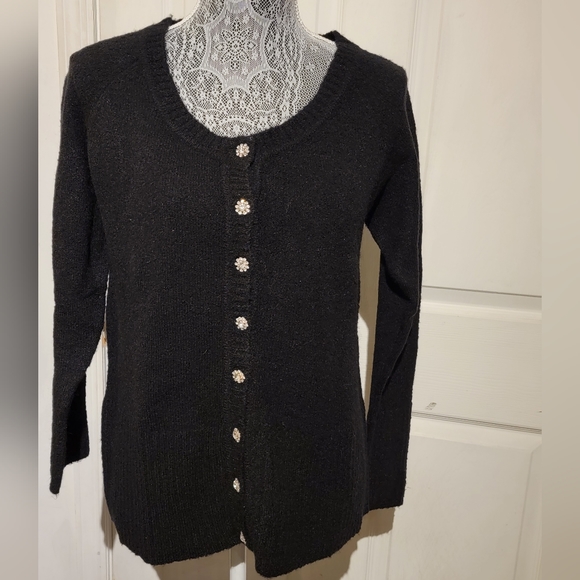 Fashion Bug 8 Sparkly Button Black Long Sleeve Womens Med Sweater - Picture 1 of 4